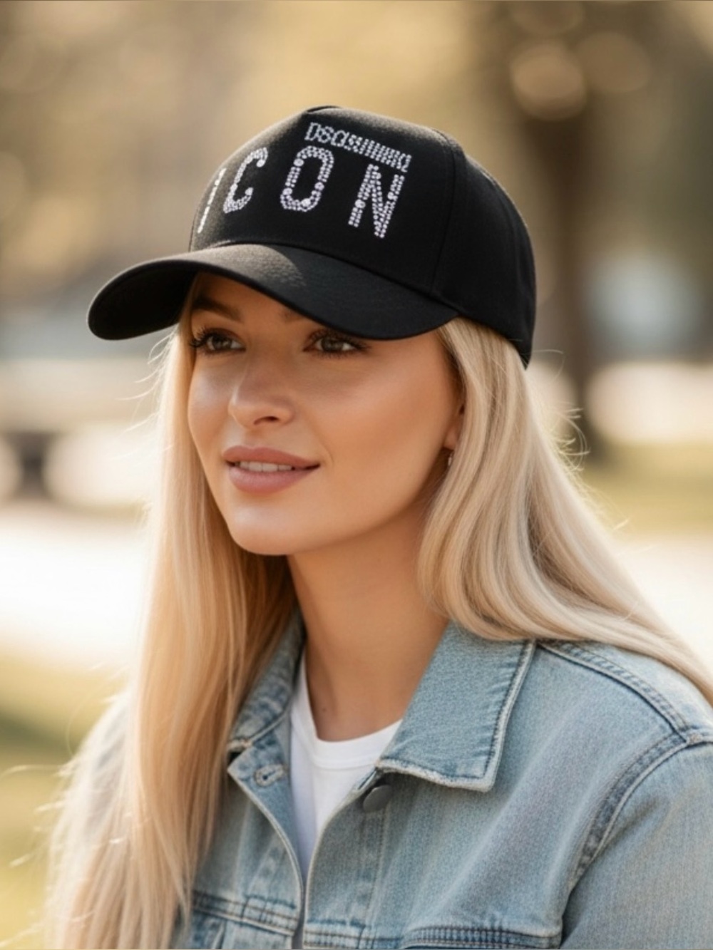 NWT $250 CAPPELLO DONNA
DSQUARED2 BLACK SILVER
STRASS BASEBALL CAP WOMAN